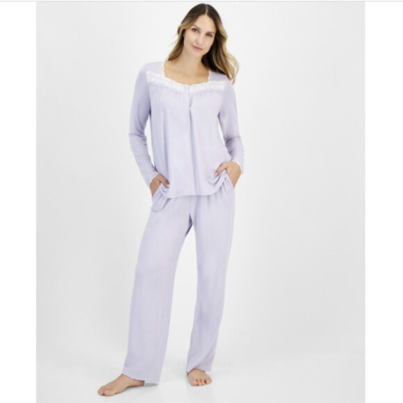 Charter Club Women's Lace-Trim Henley Pajama Set, Lilac Wash, NWT - Picture 2 of 3